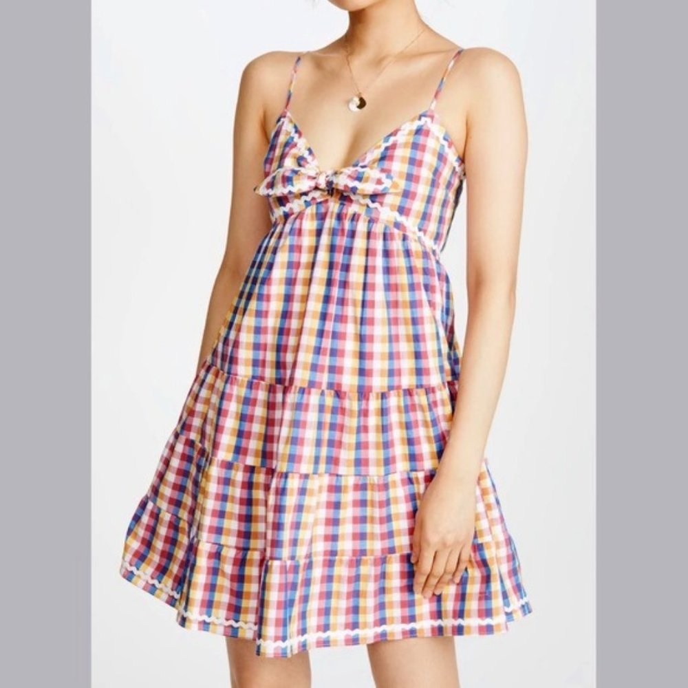 Anthropologie English Factory Rainbow Gingham check Mini Dress size Medium NWT